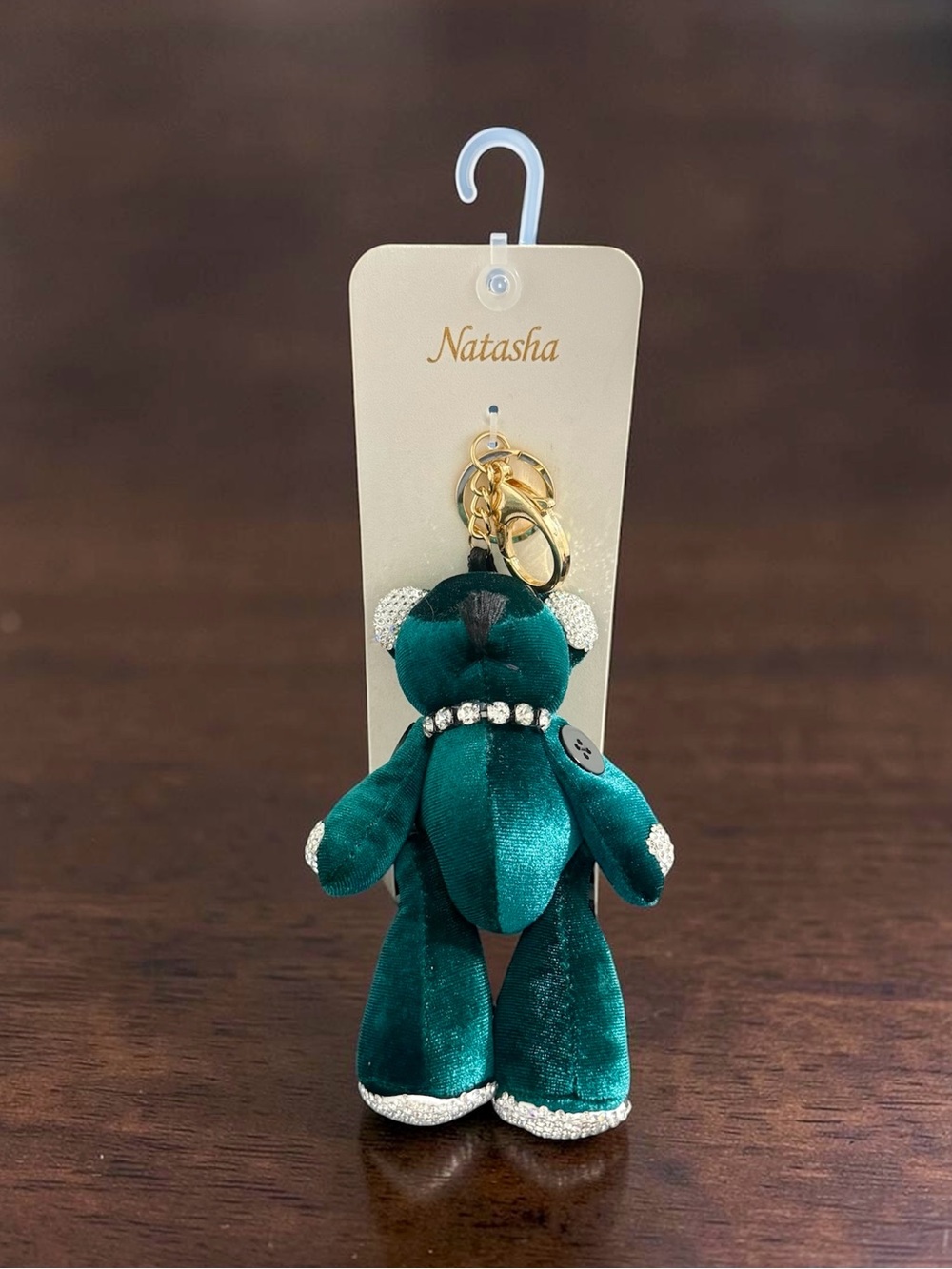 Natasha Emerald Velvet Crystal Teddy Bear Keychain & Bag Charm